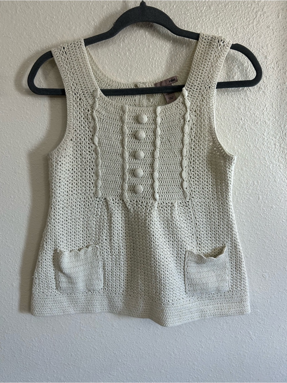Vintage Y2K H&M Crochet Knit Babydoll Sleeveless Top Womens 4